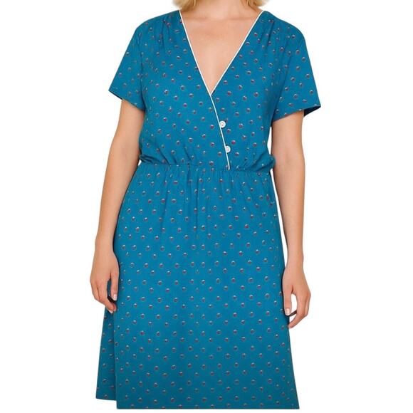 Vintage Plus Size Tabby of California Faux Wrap Blue Dot Short Sleeve Dress - Picture 1 of 8